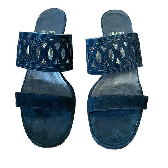 FERRAGAMO Black suede double strap slide on sandals Size 7 - Picture 2 of 8